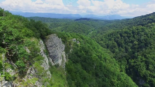 Agurskoe gorge and mountains at summer sunny day. Aerial view photo