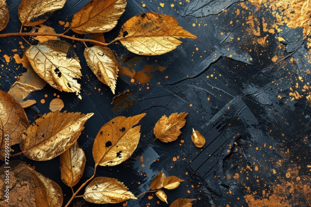 a gold leaves on a black surface