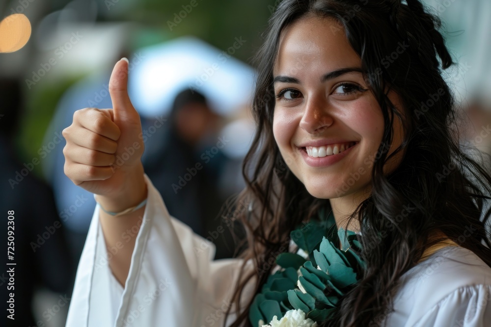 a woman giving a thumbs up a woman giving a thumbs up