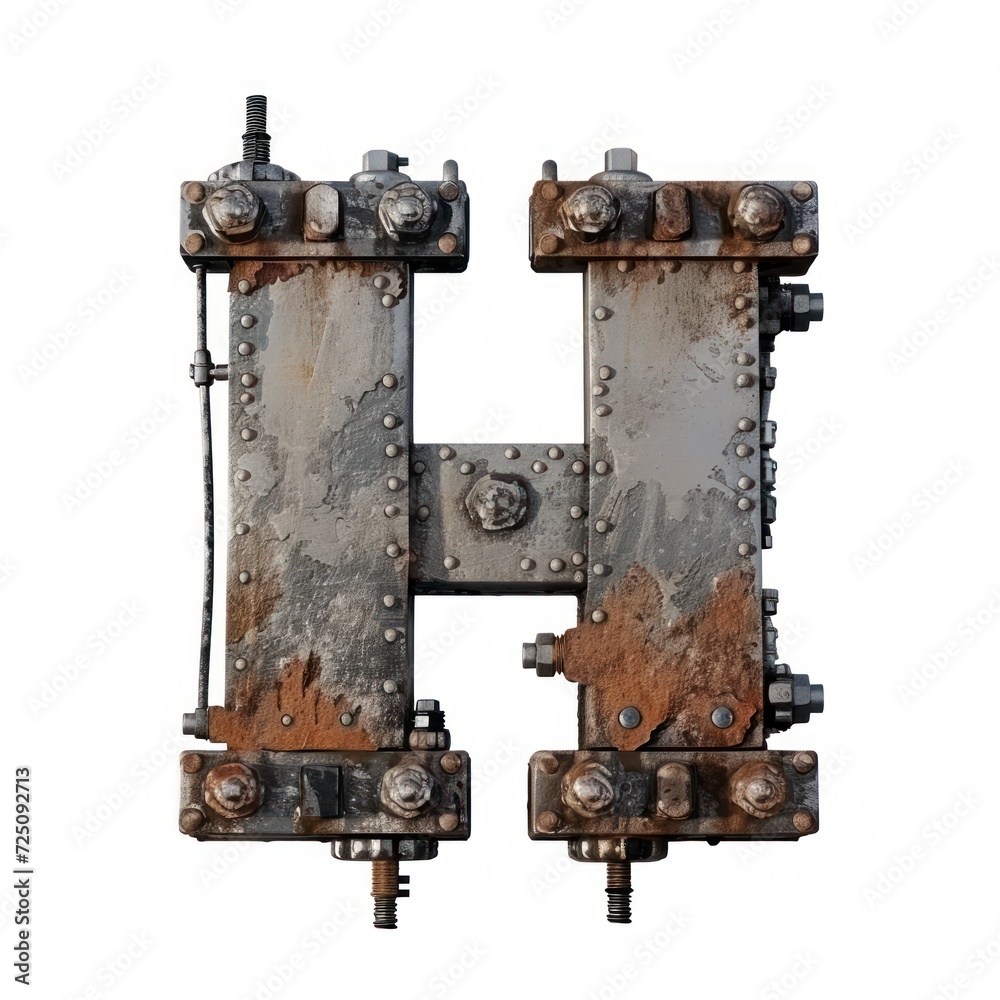 a metal letter h with rust on it a metal letter h with rust on it