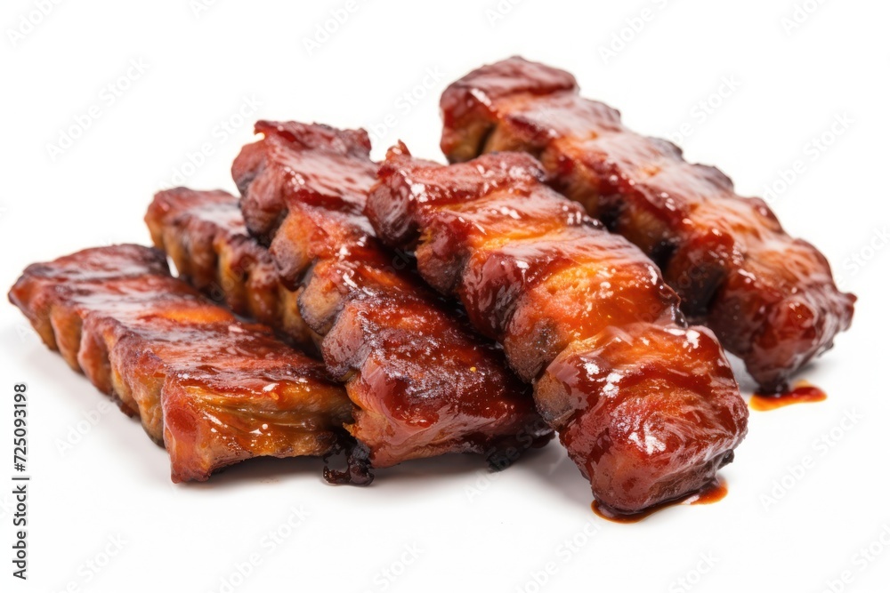 a group of ribs with sauce