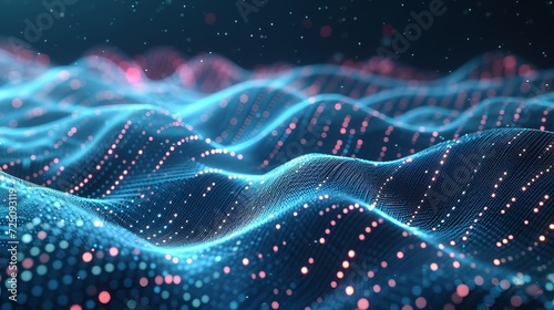 Vector illustration. Blockchain data fields are represented by an abstract background graphic featuring technology waves that represent the movement of network lines.