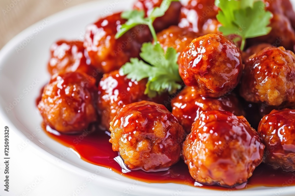 a plate of meatballs with sauce and parsley a plate of meatballs with sauce and parsley