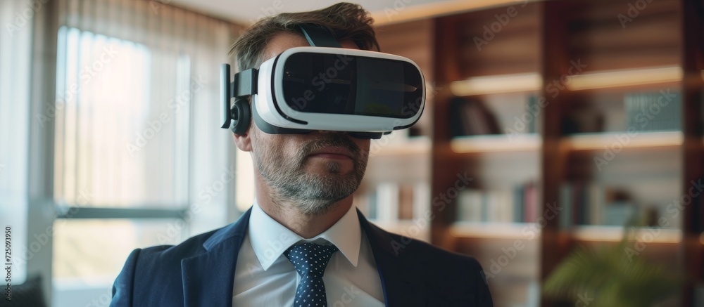 Virtual reality employed by businessman for property management. Virtual reality employed by businessman for property management.