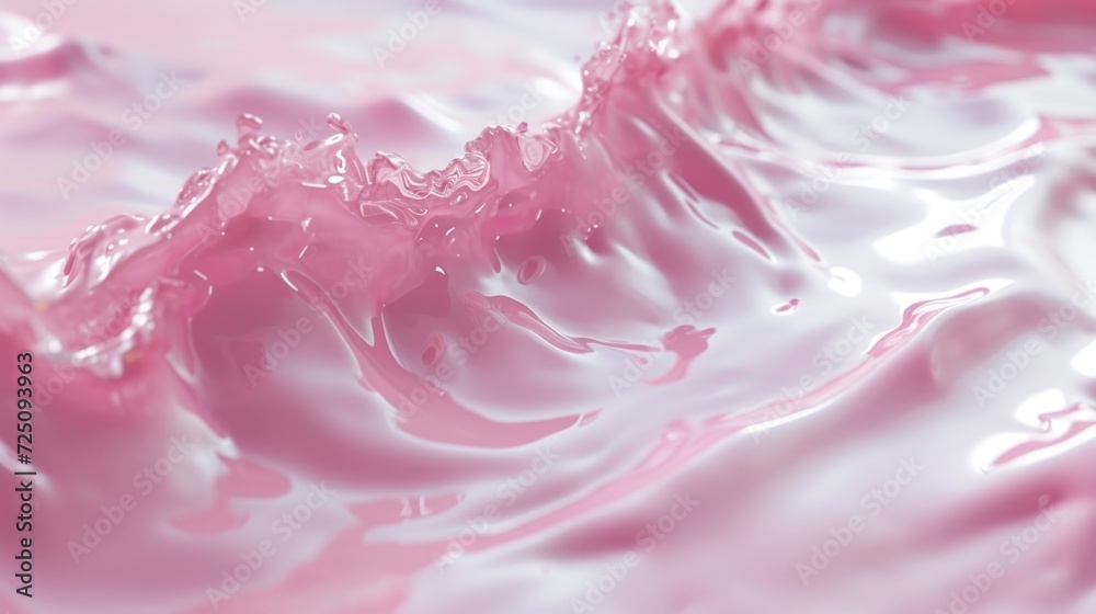 a close up of a pink liquid with a wave of water on the top of the liquid and the bottom of the liquid on the bottom of the image.
