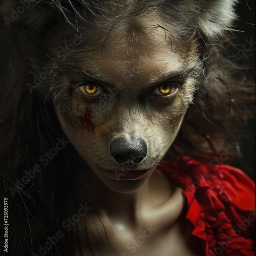 a woman with a wolf face