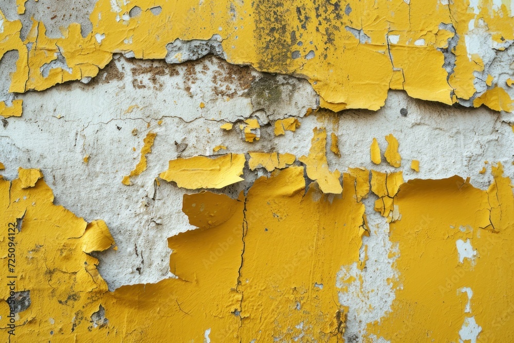 a yellow paint peeling off a wall