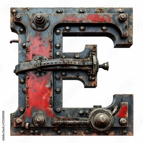 a metal letter with rivets and bolts