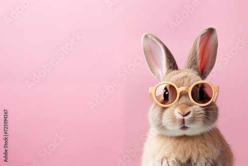 Funny easter bunny with sunglasses isolated on pink background © raquel
