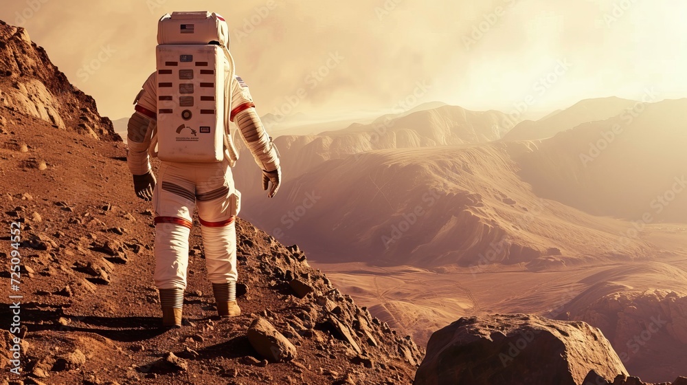 Space exploration of the Mars by astronaut. - obrazy, fototapety, plakaty 
