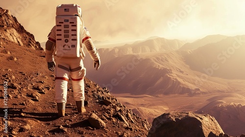 Space exploration of the Mars by astronaut.
