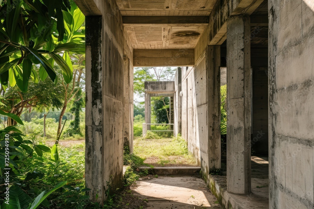 a concrete structure with plants and trees