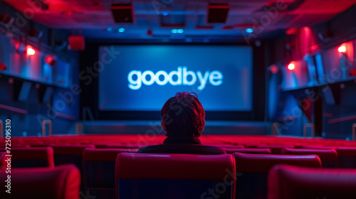 Cinematic Farewell - word 'goodbye' displayed on a movie screen Gen AI photo