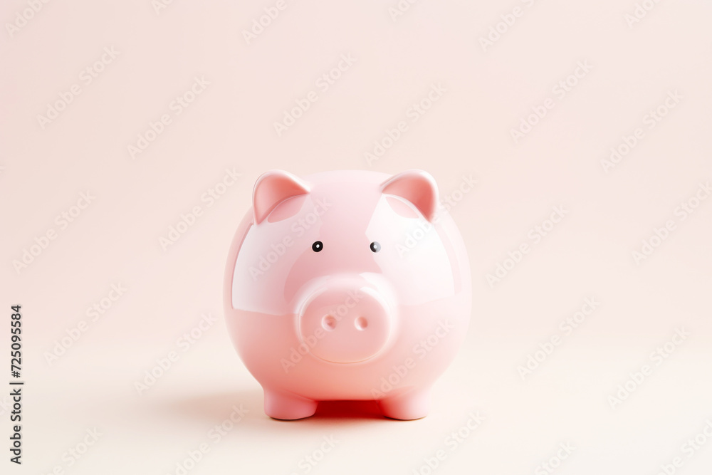 Pink Piggy Bank on Pink Background with Copy Space