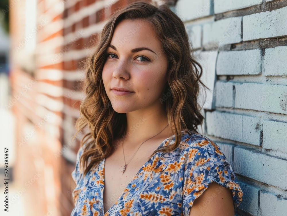 a woman leaning against a brick wall a woman leaning against a brick wall