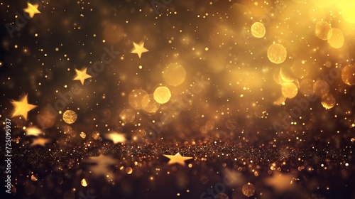 Golden snow and stars shining like gold from the sky on a cold winter night