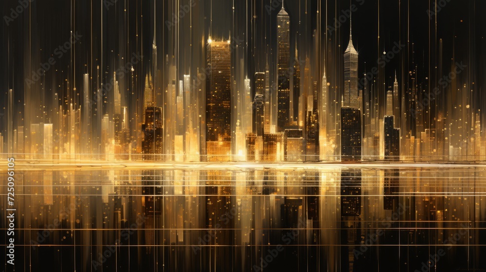 City at speed in golden tones. Neural network AI generated art