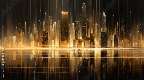 City at speed in golden tones. Neural network AI generated art