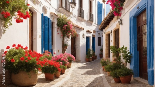Narrow alleys decorated with flowers  Italy