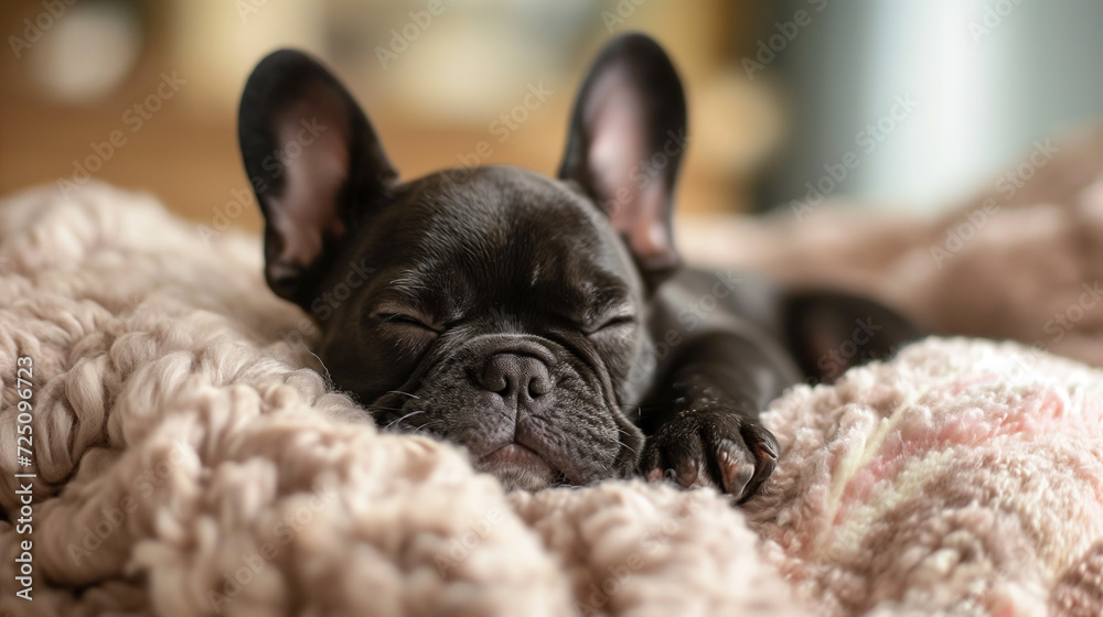 Small Black Dog Sleeping on Top of a Blanket