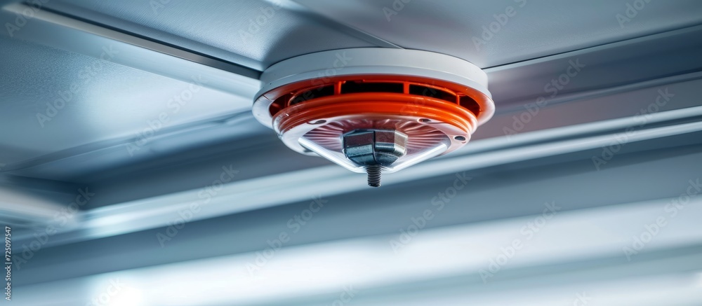 Fototapeta premium Ceiling-mounted fire sprinkler with a detector for extinguishing fires.