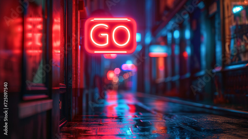 Vibrant Neon Sign with the Illuminated Word 'Go' Gen AI photo