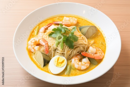 a bowl of soup with shrimp and noodles