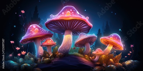 a group of mushrooms with lights