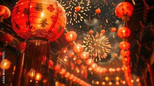 Chinese lanterns and fireworks in the Chinese New Year festival