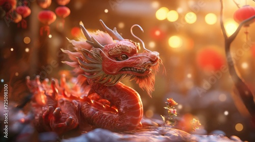 Chinese dragon statue with bokeh background. Chinese New Year concept. © Petrova-Apostolova