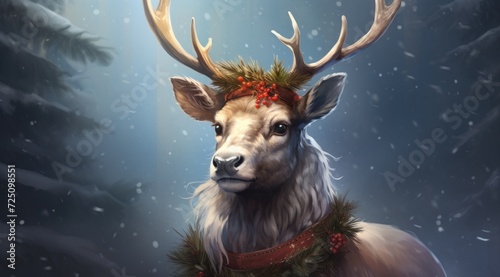 a deer with a wreath on its head