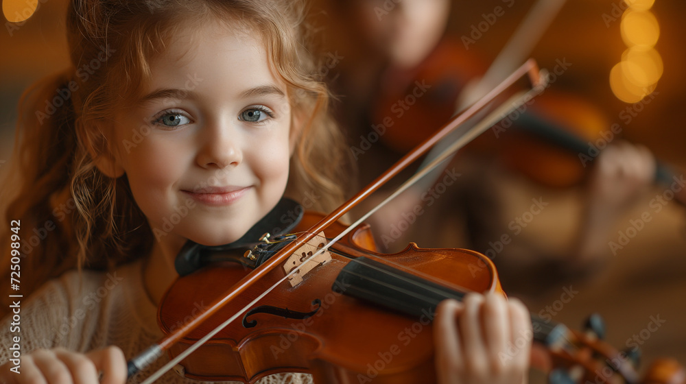 Young Girl Playing Violin in a Room Young Girl Playing Violin in a Room