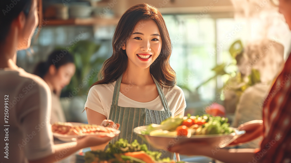 Smiling Woman Holding a Plate of Food