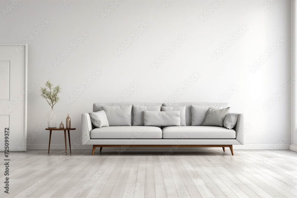 Photo bright and cozy modern living room interior white on grey sofa with white wall Photo bright and cozy modern living room interior white on grey sofa with white wall