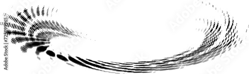 Glitchy halftone dotted frame, ruffled on the left and unwound on the right. For logos, trademarks, emblems. Vector. Space for copying text.