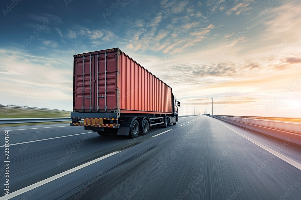 A large truck carrying goods on the freeway.