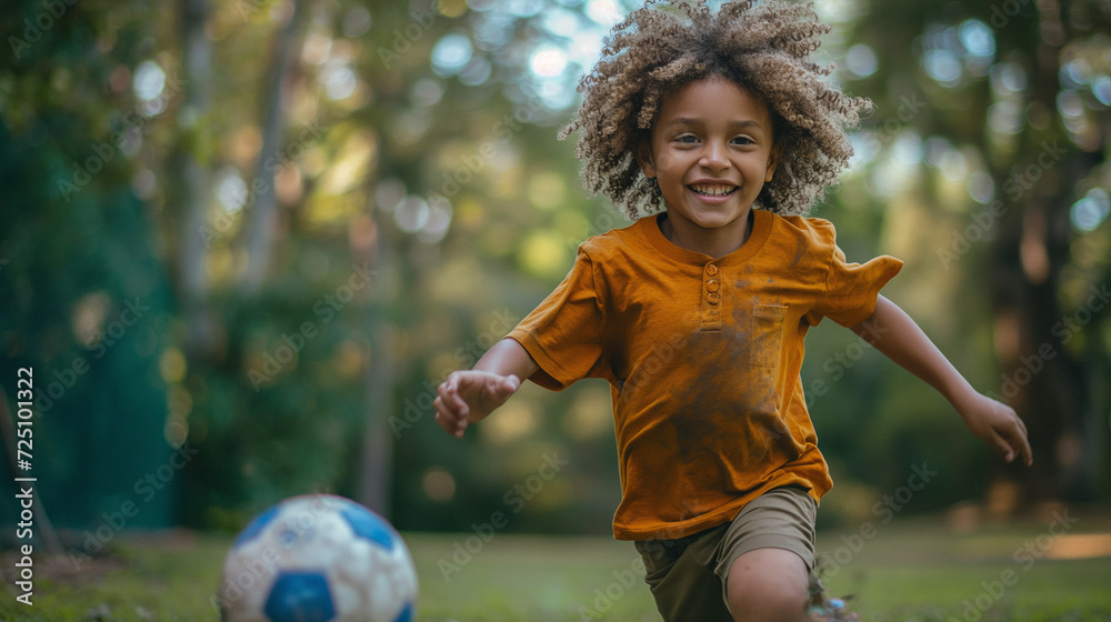Young Child Running Towards a Soccer Ball Young Child Running Towards a Soccer Ball