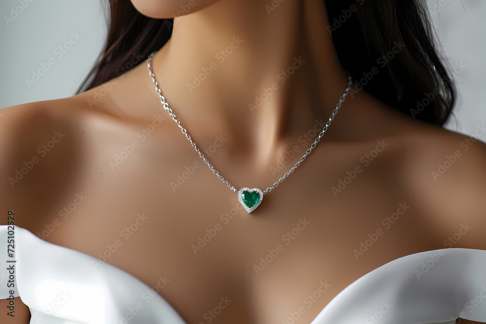 
heart Emerald and silver chain necklace that is easy to match