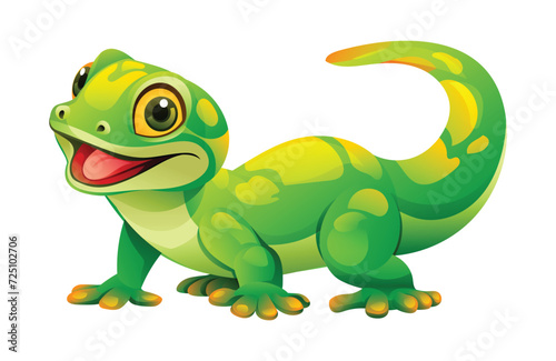 Cute green gecko cartoon illustration. Lizard vector isolated on white background