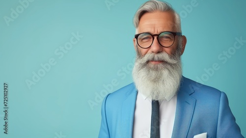 Stylish elderly man with a beard in a sharp blue suit photo