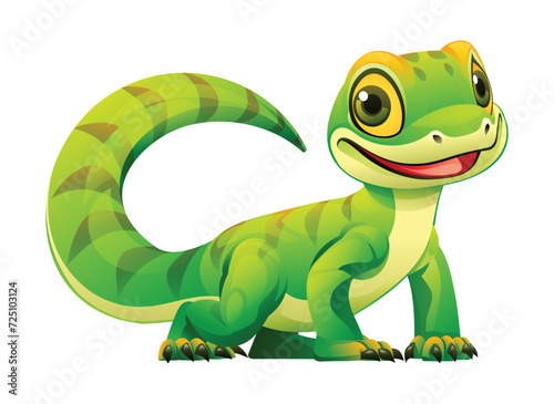 Cute green lizard cartoon illustration. Vector reptile isolated on white background