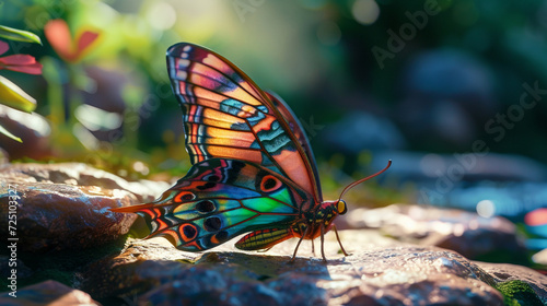 Magical Garden: A Colorful Butterfly with Stunning Fairy Wings Sitting Amongst the Flowers