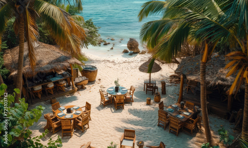 Aerial view of Nungwi beach in Zanzibar  Tanzania with luxury resort and turquoise ocean water. Toned image.