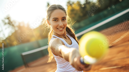 a woman swinging a tennis racket at a ball