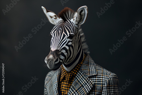 A striking zebra head in an impeccable business suit  showcasing its distinctive elegance. Created with generative AI.