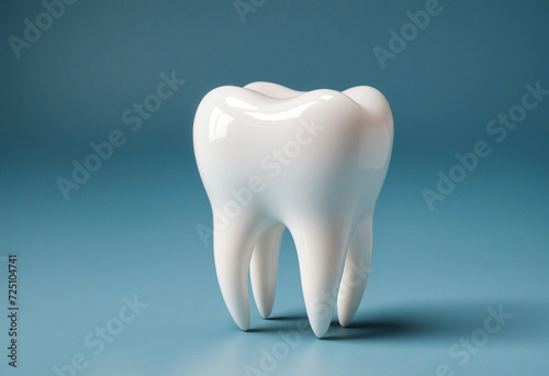Bright white tooth against a blue backdrop with room for text