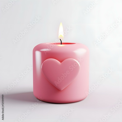 Pink candle for Valentine's day isolated on white background