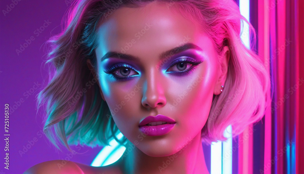 Exquisite lady with relaxed demeanor in vivid neon lights - Artistic creation Exquisite lady with relaxed demeanor in vivid neon lights - Artistic creation