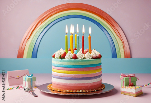 Vibrant Rainbow Cake Design on Clear Background