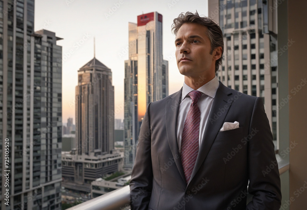 Overwhelmed Businessman at Dawn in Urban Landscape Overwhelmed Businessman at Dawn in Urban Landscape